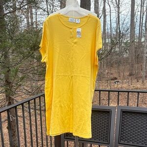 NWT Jasmine Rose Bright Yellow Short Sleeve Henley Dress 100% Cotton sz XL
